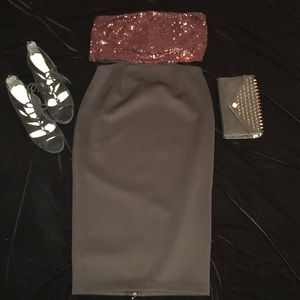 Rachel Roy Strapless Midi Sequin Sheath Dress